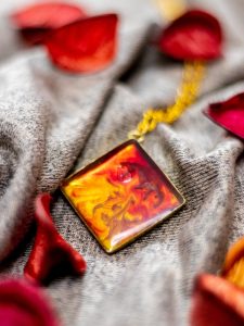 close up of an amber necklace