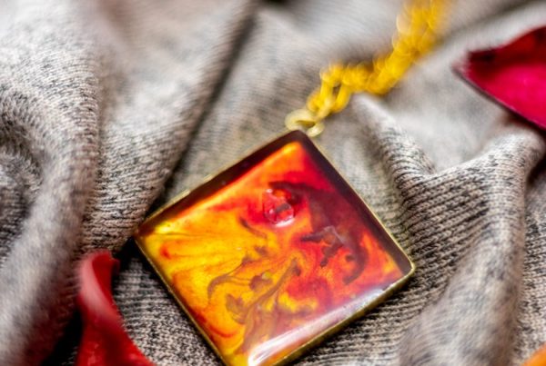 close up of an amber necklace